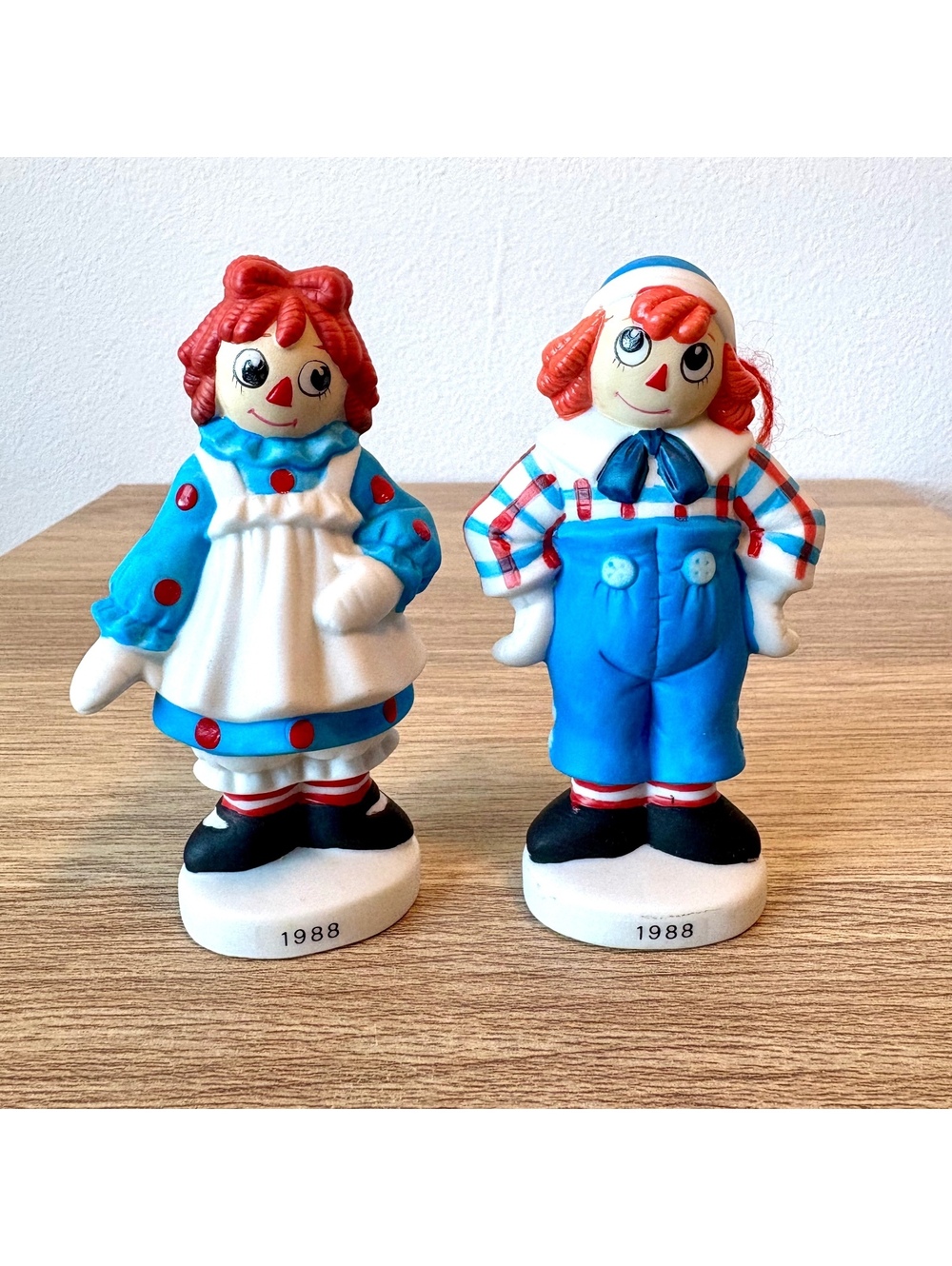 1988 Raggedy Ann & Andy Christmas Ornaments Pair Vintage Holiday Flambro